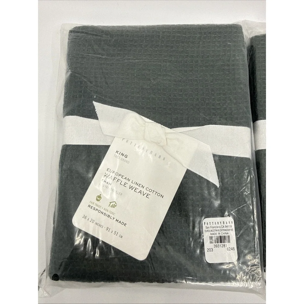 Pottery Barn Pine King European Linen Cotton Waffle Weave Set Of 2 Shams New